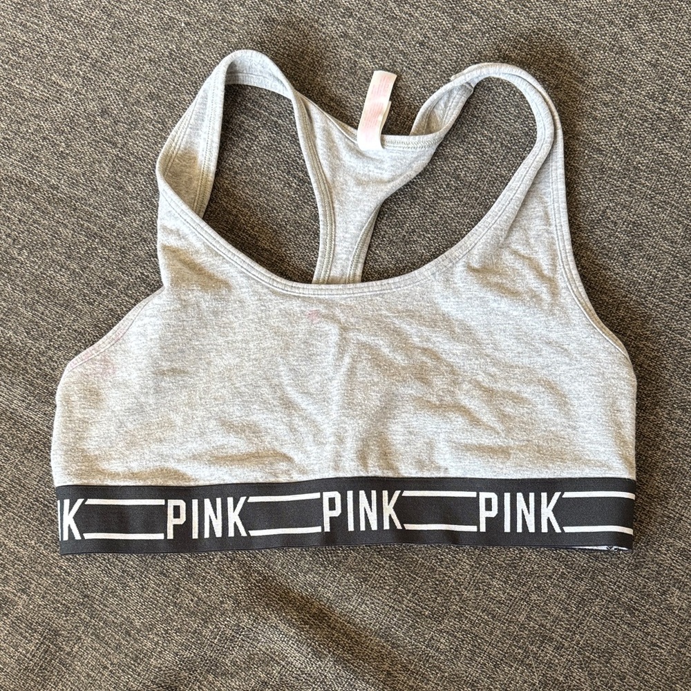 Victoria's Secret Gray Sports Bra with Black PINK Band